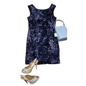 White House Black Market Navy Sequin-Detail Shift Dress Size 4